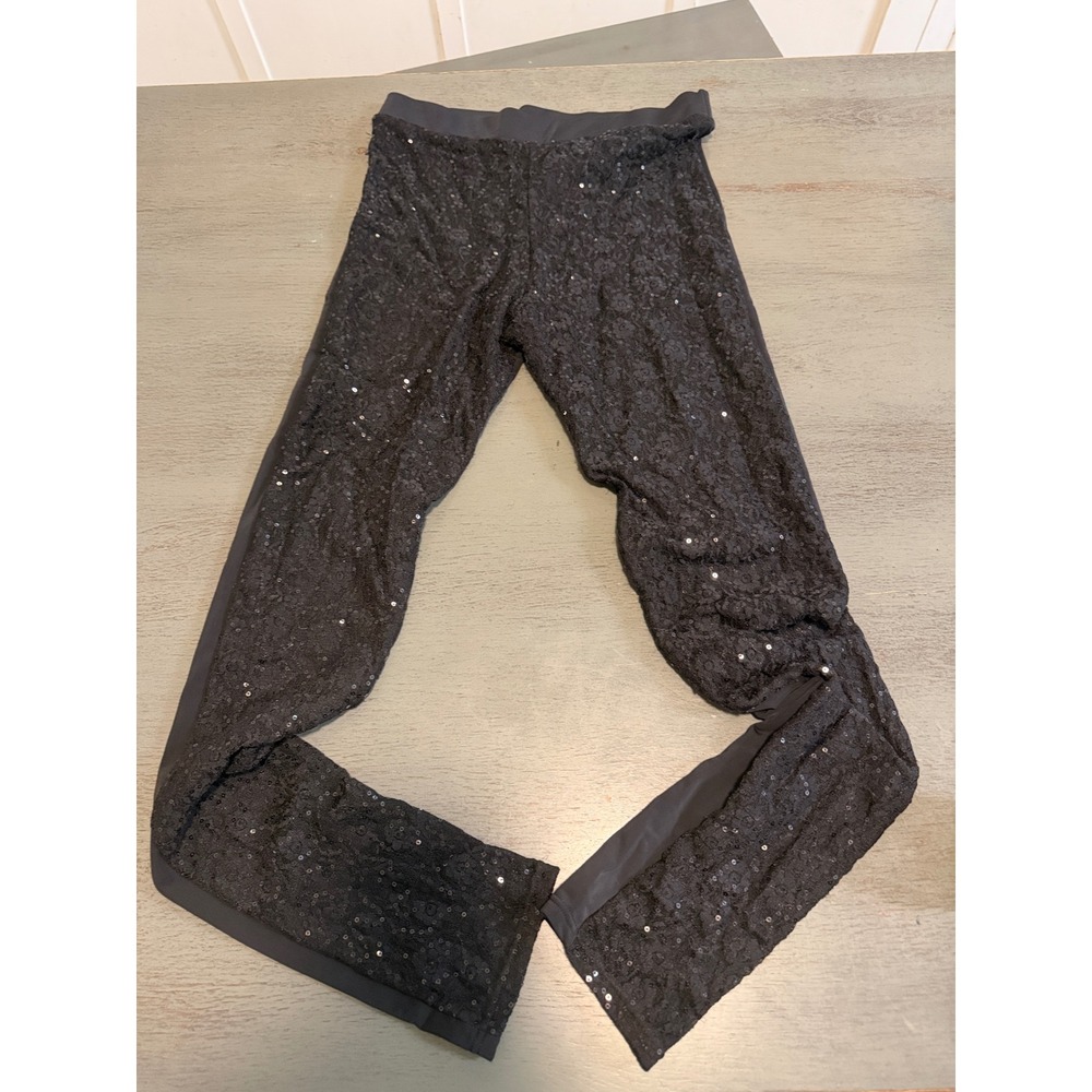 Calzedonia Womens Black Sequin Front Stretch Leggings Size S Slim Fit Festive